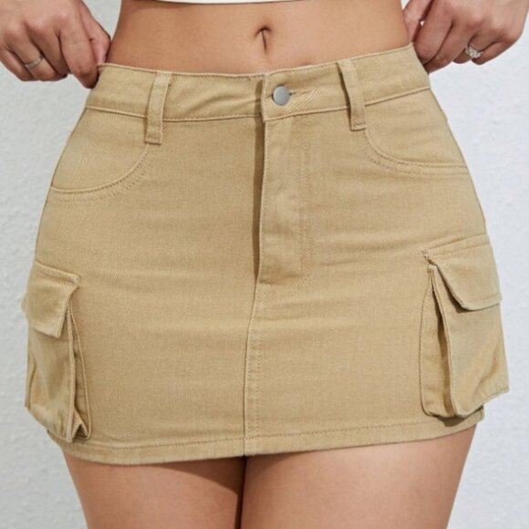 SHEIN Dresses & Skirts - SHEIN ICON Flap Pocket Side Cargo Denim Skirt